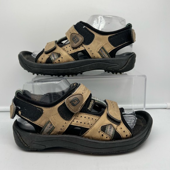 Footjoy Sandals Mens 6 Cooljoys Golf Tan Beige Leather Adjustable 48786 - Picture 1 of 9